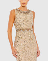 Gold Embellished Sleeveless High Neck Midi Dress